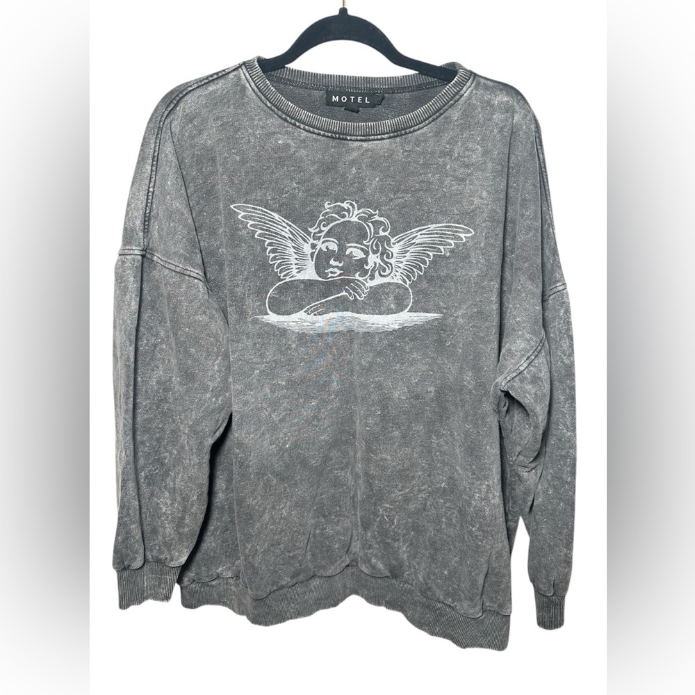 Motel Glo Sweatshirt in‎ Stone Wash Cherub Angelo Print Oversized Size Medium